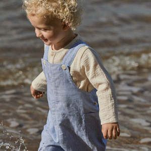 Children: Tucker Shortie Overalls Cotton/linen - Blue stripe