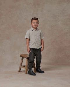 collared shirt || black pinstripe