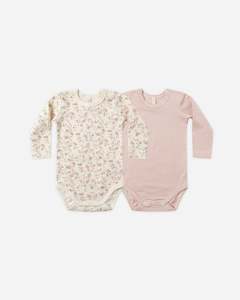 Quincy Mae: Jersey Bodysuit, 2 Pack || French Garden, Rose Micro Stripe