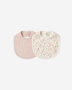 Jersey Snap Bib, 2 Pack || French Garden, Rose Micro Stripe