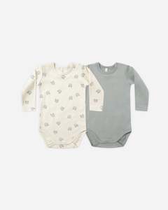 Quincy Mae: Jersey Bodysuit, 2 Pack || Bears, Steel Blue