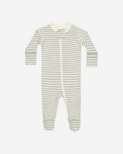 Zip Long Sleeve Sleeper Footie || Sage Stripe