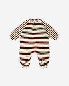 Quincy Mae: Henley Jumpsuit || Brown Stripe
