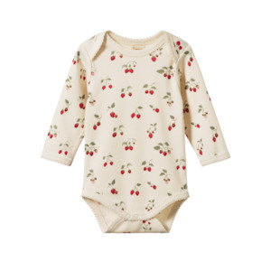 Nature Baby: Long Sleeve Bodysuit- Strawberry blush print