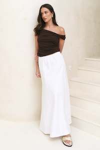 Lagos White Linen Blend Bias Maxi Skirt
