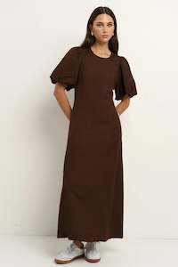 Re Union: Indulgent Chocolate Puff Sleeve Relaxed Midi Dress