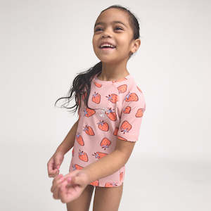 Girls: Short Sleeve Rash Suit Set - Strawberry Splash