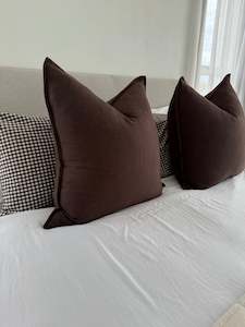 Cushion Covers: Gingham Organic Cotton Pillowcase Pair - Cocoa