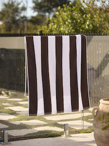 Towels: Stripe Beach Towel - Cocoa/White