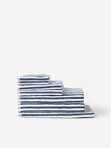 Towels: Wide Stripe Cotton Bath Towel Range Navy/White