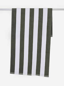 Towels: Stripe Beach Towel - Olive/White