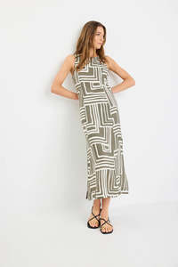 Womenswear: Future Khaki Maze Print Sleeveless Midi Dress