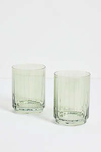 Glassware: Olive Green Ribbed Tumblers set of 2