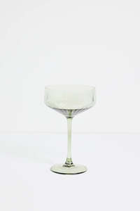 Olive Green Ribbed Set of 2 Coupe Cocktail Glasses