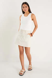 Orchard Ecru Denim Pocket Front Mini Skirt