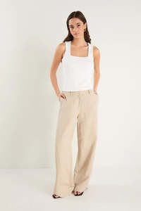 Re Union: Shelter Linen Viscose Flat Front Wide Pants - Oat
