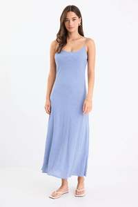Dresses: Hologram Electric Blue Mini Gingham Strappy Bias Slip Maxi Dress