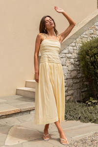 Pisa Butter Tie Straps Pleated Bodice Maxi Dress