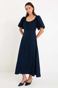 Dresses: Chorus Navy Puff Sleeve Scoop Neck Floaty Maxi Dress