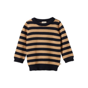 Merino knit pullover - Navy/Caramel stripe