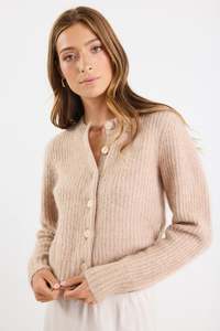 Coats: Highlight Biscuit Mohair Blend Crewneck Cardigan