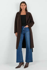 Provence Chocolate Melton Double Breasted Belted Coat