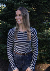 All Tops: Plain long sleeve - Navy/White stripe
