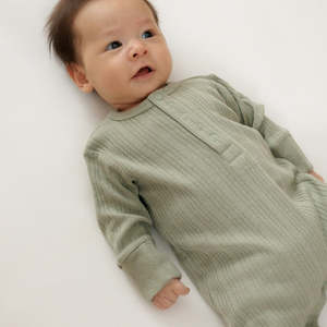 Woolbabe Merino/Organic Cotton Long Sleeve Henley Suit - Flax Marl