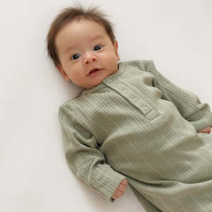 Woolbabe Merino/Organic Cotton Henley Drawstring Gown - Flax Marl