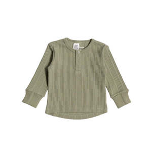 Woolbabe Merino/Organic Cotton Long Sleeve Henley Top -   Flax Marl