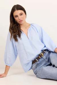 All: Revolutionary Ice Blue Linen Relaxed LS Top