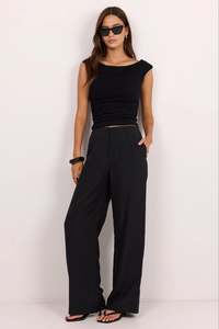 Charmed Soft Black Pleat Front Wide Leg Pants