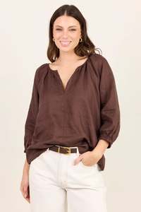 Revolutionary Dark Chocolate Linen Relaxed LS Top