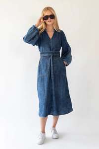 Lollys Laundry: Paris Midi Dress - Dark Denim