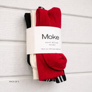 Moke: Lily - Wool Blend Socks - Black/Cream/Cherry/Tomato