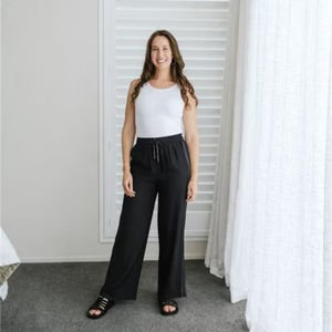 Moke: Indiana Wide Leg Pants - Black with Satin