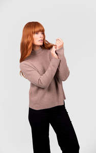 Knitwear: High Crew Pullover - Cobblestone