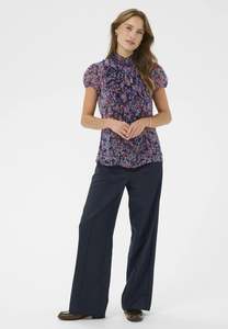 Saint Tropez 1: Lilja Crinkle Shirt - Navy Peony Blooms