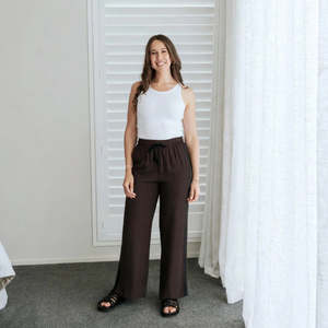 Moke: Indiana Wide Leg Pants - Chocolate/Black Stripe