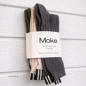Moke: Lily - Wool Blend Socks - Cocoa Powder/Blush/Bonsai