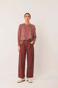 Blouses: Smocked Front Print Blouse