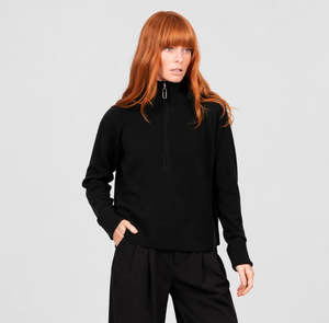 Knitwear: 1/2 Zip Raglan Pullover - Black