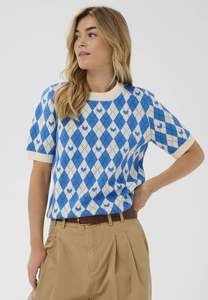 Shirts Tops: Pamilla Pullover - Blue/Argyle Hearts