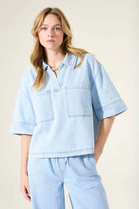 Shirts Tops: Denim Blouse - Light Blue