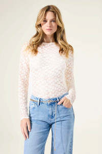 Shirts Tops: Lace Round Neck - Ecru