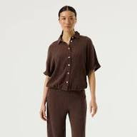 Shirts: Crinkle Shirt - Earth Brown