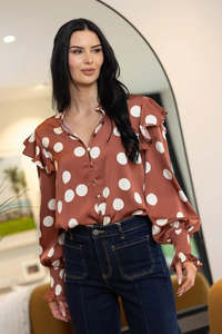 Blouses: Gigi Blouse Spot Dot - Brown