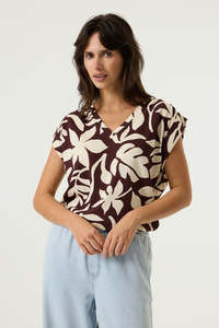 Tees: Leaf Print Tee - Earth Brown