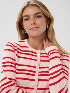 Saint Tropez 2: Pila Cardigan - Chalk Pink/Red Multi Stripe