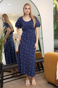 Augustine: Harriet Midi Dress - Navy/White Hearts